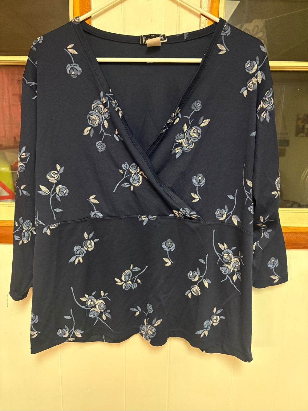 Navy Floral Wrap-Front Blouse